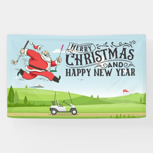 Golfer Santa Claus golf op kerst Spandoek (Horizontaal)