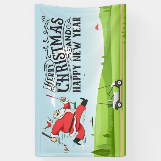 Golfer Santa Claus golf op kerst Spandoek (Verticaal)