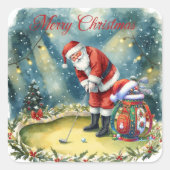 Golfer Santa Claus golf Vrolijk kerstfeest Vierkante Sticker (Voorkant)