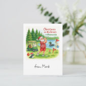 Golfer Santa Claus Golfen in Minnesota Lake uitzic Feestdagenkaart (Staand voorkant)