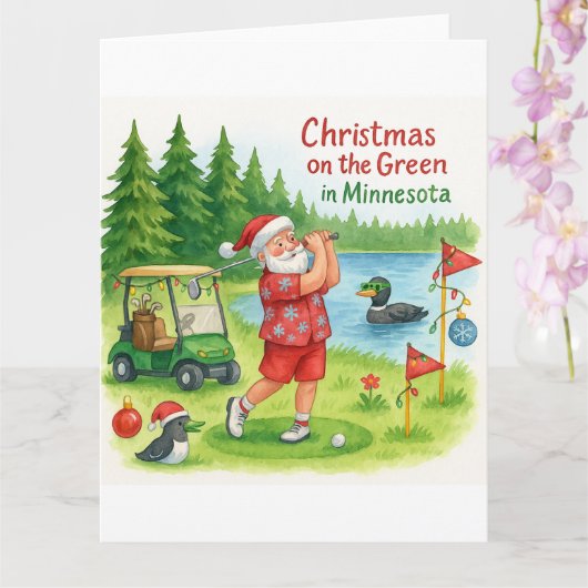 Golfer Santa Claus Golfen in Minnesota Lake uitzic Kaart (Orchidee)
