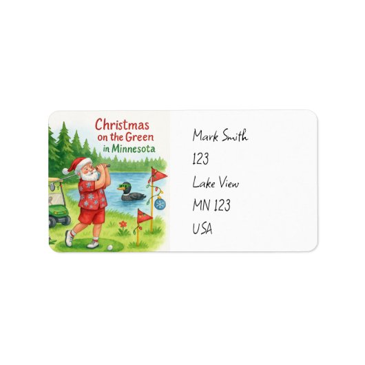 Golfer Santa Claus Golfing in Minnesota Lake view Etiket (Voorkant)