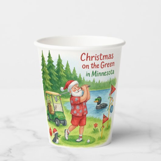 Golfer Santa Claus Golfing in Minnesota on Green Papieren Bekers (Voorkant)