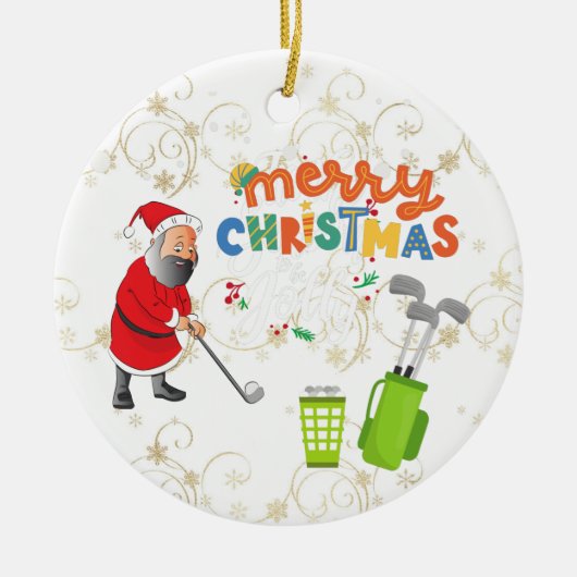 Golfer Santa Claus golft onder sneeuwkerst Keramisch Ornament (Voorkant)