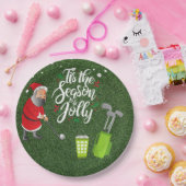 Golfer Santa Claus golft onder sneeuwkerst Papieren Bordje (Feest)