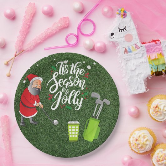 Golfer Santa Claus golft onder sneeuwkerst Papieren Bordje (Feest)