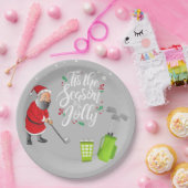 Golfer Santa Claus golft onder sneeuwkerst Papieren Bordje (Feest)