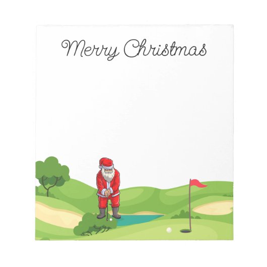 Golfer Santa Claus Merry kerst op golfbaan Notitieblok (Voorkant)