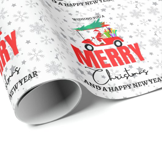 Golfer Santa Claus met Golf Cart Kerst Cadeaupapier (Rol Hoek)