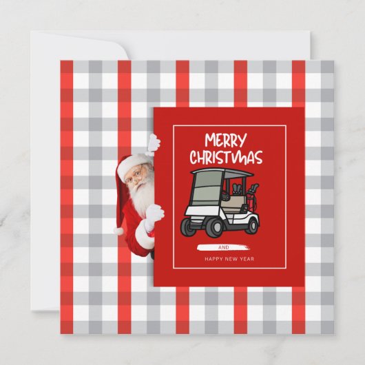 Golfer Santa Claus met Golf Cart Kerst Feestdagenkaart (Voorkant)