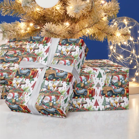 Golfer Santa Claus op Golf Cart Kerstthema Cadeaupapier (Feestdagen)