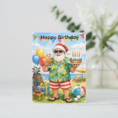 Golfer Santa Hat hold Birthday Cake in Party  Briefkaart (Staand voorkant)
