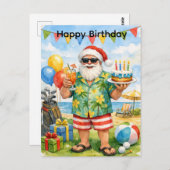Golfer Santa Hat hold Birthday Cake in Party  Briefkaart (Voorkant / Achterkant)