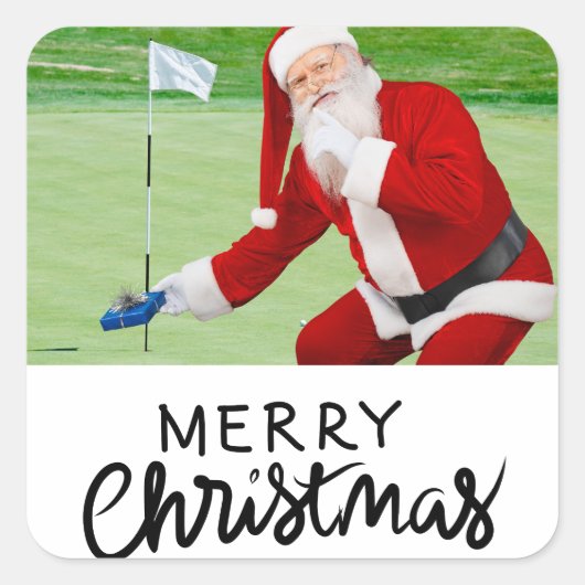 Golfer Santa op groen voor Kerstmis Vierkante Sticker (Voorkant)