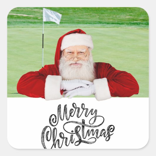Golfer Santa op groen voor Kerstmis Vierkante Sticker (Voorkant)