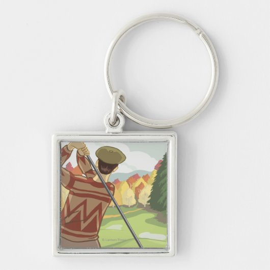 Golfer Scene - Flathead-meer, Montana Sleutelhanger (Voorkant)