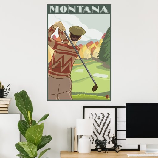 Golfer Scene - Montana Poster (Thuiskantoor)