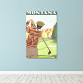 Golfer SceneMontanaVintage Travel Poster Canvas Afdruk (Insitu (Houten vloer))