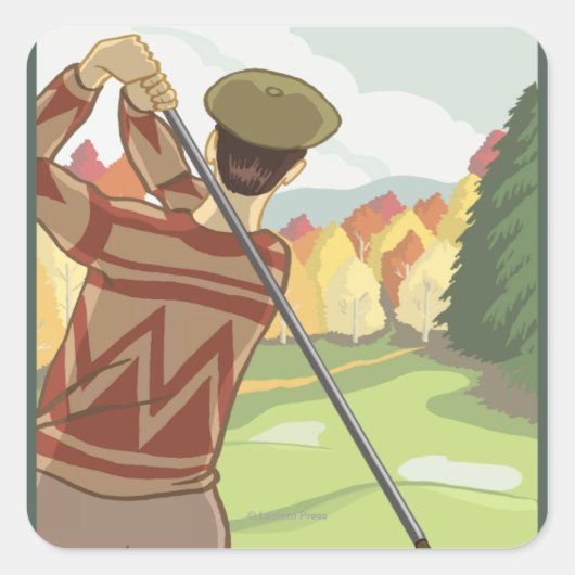Golfer SceneMontanaVintage Travel Poster Vierkante Sticker (Voorkant)