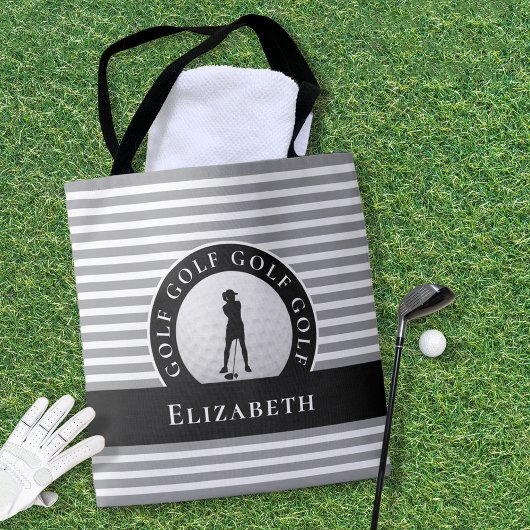 Golfer Schattige Monogrammed Golf Modern Zwart Sti Tote Bag