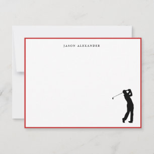 Golfer Silhouet Persoonlijke Rode Rand Bedankkaart