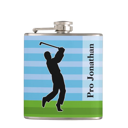 Golfer Silhouette "Add Jouw naam" Heupfles (Voorkant)
