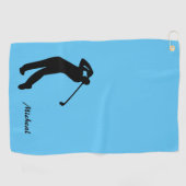 Golfer Silhouette Black Blue Monogram Golfhanddoek (Horizontaal)