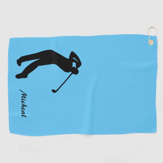 Golfer Silhouette Black Blue Monogram Golfhanddoek (Horizontaal)