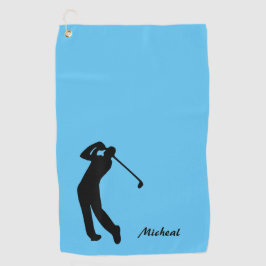 Golfer Silhouette Black Blue Monogram Golfhanddoek