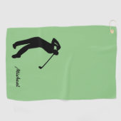 Golfer Silhouette Black Green Monogram Golfhanddoek (Horizontaal)