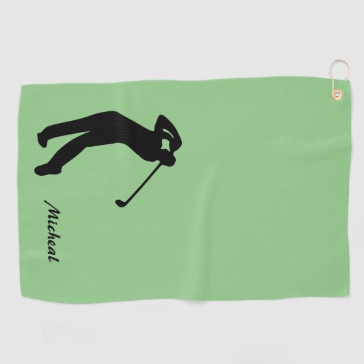 Golfer Silhouette Black Green Monogram Golfhanddoek (Horizontaal)