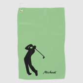 Golfer Silhouette Black Green Monogram Golfhanddoek (Voorkant)