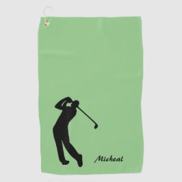 Golfer Silhouette Black Green Monogram Golfhanddoek