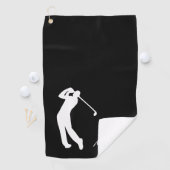 Golfer Silhouette Black White Monogram Golfhanddoek (Insitu)