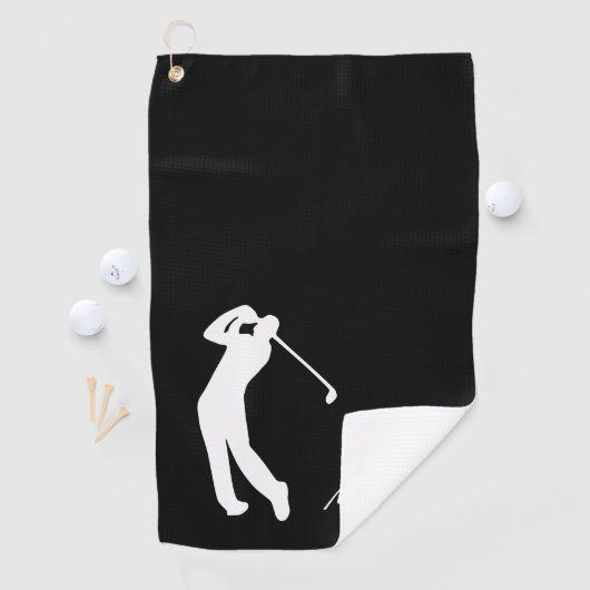 Golfer Silhouette Black White Monogram Golfhanddoek (Insitu)