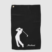 Golfer Silhouette Black White Monogram Golfhanddoek (Voorkant)