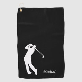 Golfer Silhouette Black White Monogram Golfhanddoek