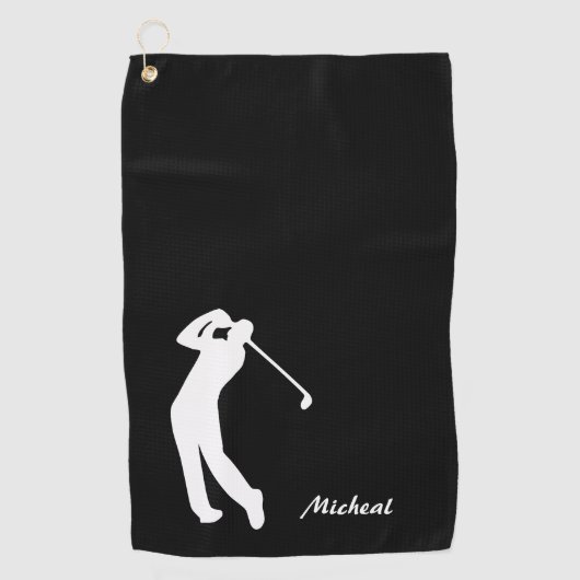 Golfer Silhouette Black White Monogram Golfhanddoek (Voorkant)