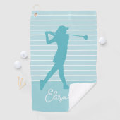 Golfer Silhouette Geborduurde naam Teal  Golfhanddoek (Insitu)