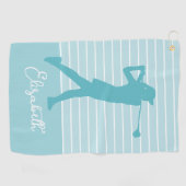 Golfer Silhouette Geborduurde naam Teal  Golfhanddoek (Horizontaal)