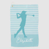 Golfer Silhouette Geborduurde naam Teal  Golfhanddoek (Voorkant)