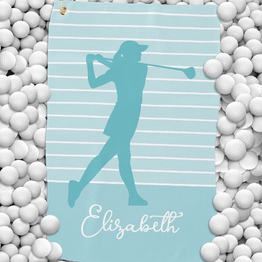 Golfer Silhouette Geborduurde naam Teal  Golfhanddoek