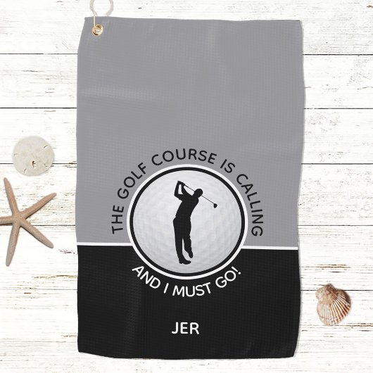 Golfer Silhouette Golf Course Quote Black Grey Golfhanddoek