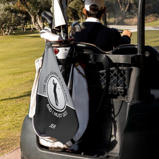 Golfer Silhouette Golf Course Quote Black Grey Golfhanddoek