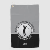 Golfer Silhouette Golf Course Quote Black Grey Golfhanddoek (Voorkant)