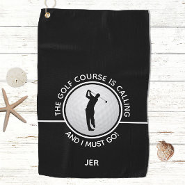 Golfer Silhouette Golf Course Quote Black White Golfhanddoek
