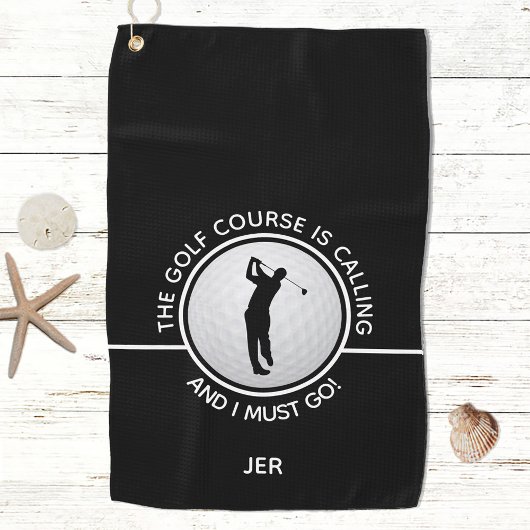 Golfer Silhouette Golf Course Quote Black White Golfhanddoek