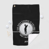 Golfer Silhouette Golf Course Quote Black White Golfhanddoek (Insitu)