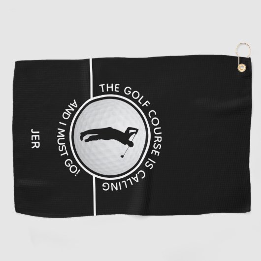 Golfer Silhouette Golf Course Quote Black White Golfhanddoek (Horizontaal)