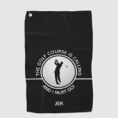 Golfer Silhouette Golf Course Quote Black White Golfhanddoek (Voorkant)